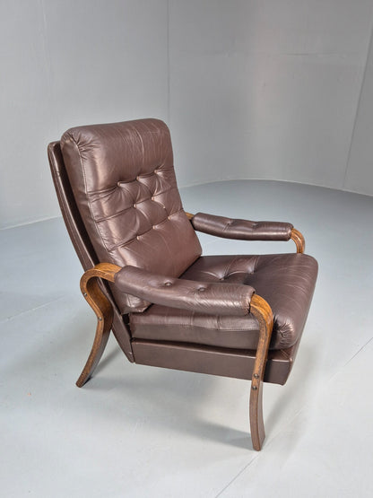 Vintage Danish Brown Leather and Vinyl Chair Bentwood Retro MCM EB9280 MNOR - UKDK FURNITURE
