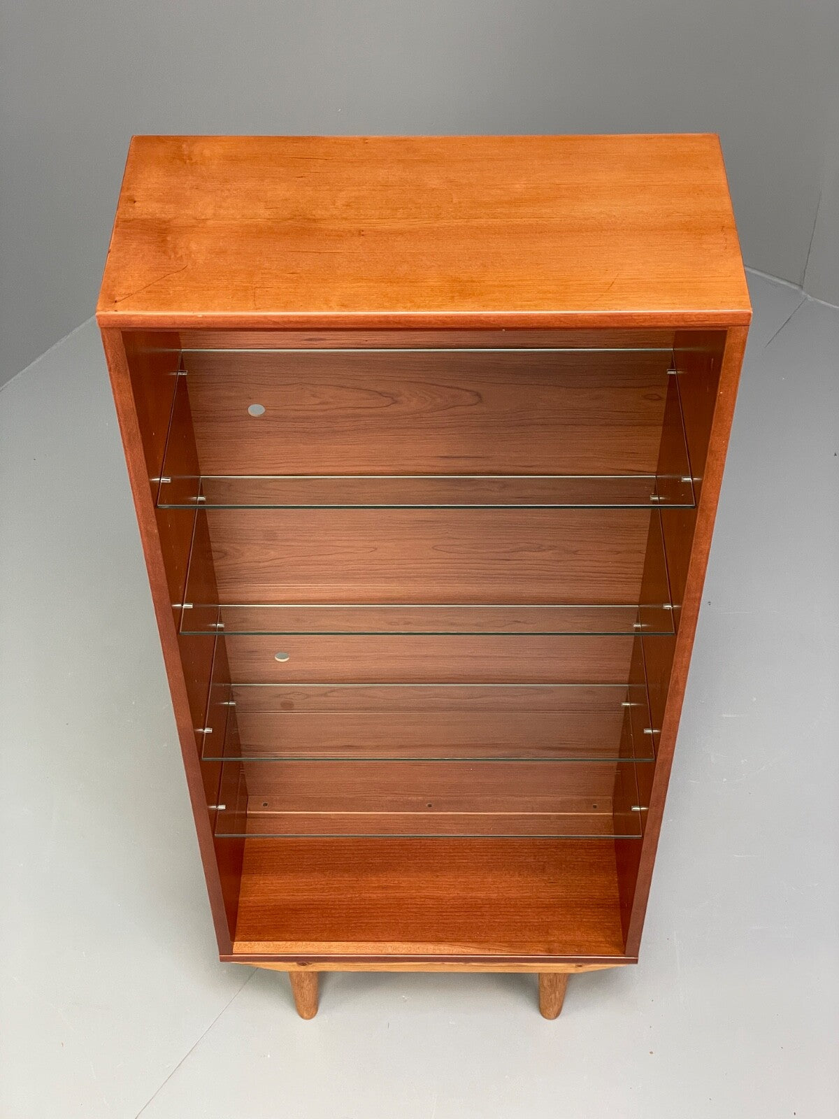 Vintage Cherrywood Bookcase Beaver & Tapley Glass Shelving Retro EB9758 MWOO - UKDK FURNITURE