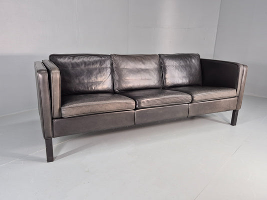 Vintage Danish 3 Seater Black Leather Sofa 1970s Retro Mid Century EB11923 M3SS0