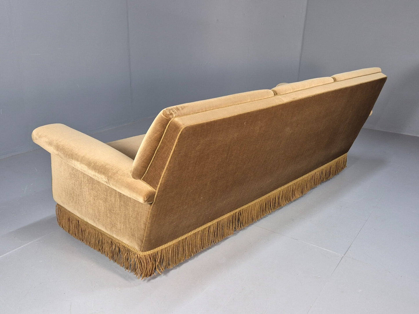 Vintage 3 Seater Sofa Green Velour Danish Mid Century Design Tassels EB9551 M3SS - UKDK FURNITURE