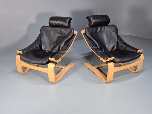2 Kroken Leather Lounge Chairs, Ake Fribyter Design 1970s Retro MCM EB9295 MNOR - UKDK FURNITURE