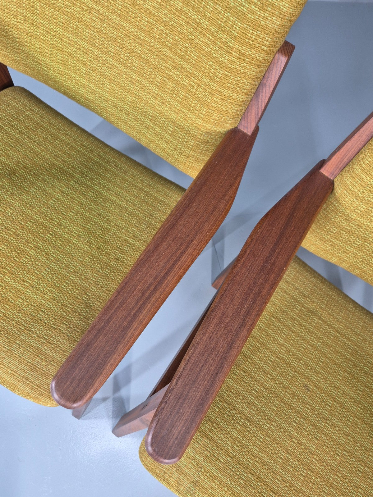 2 Danish Desk Chairs Teak Framed Original Wool Upholstery 1960s MCM EB11335 MDIN2