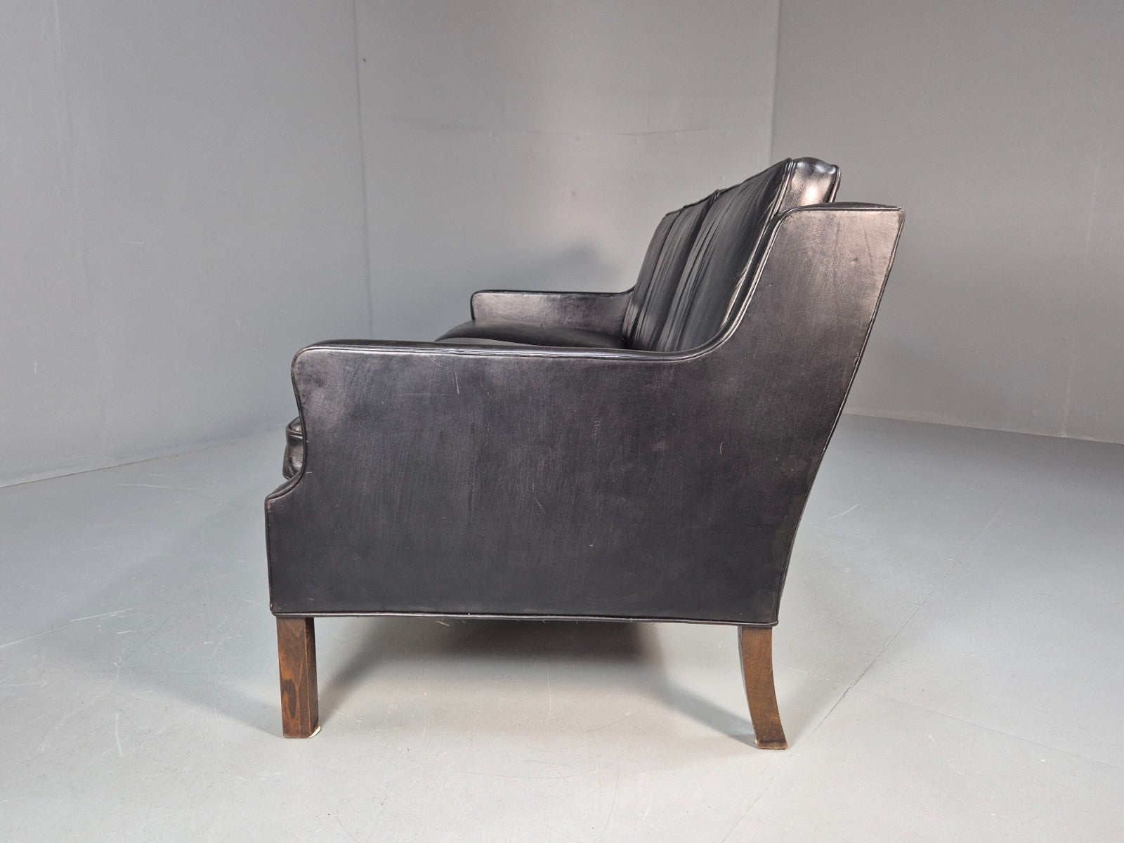 Vintage Three Seat Sofa Black Leather Danish 1960s Mid Century EB10208 M3SS20