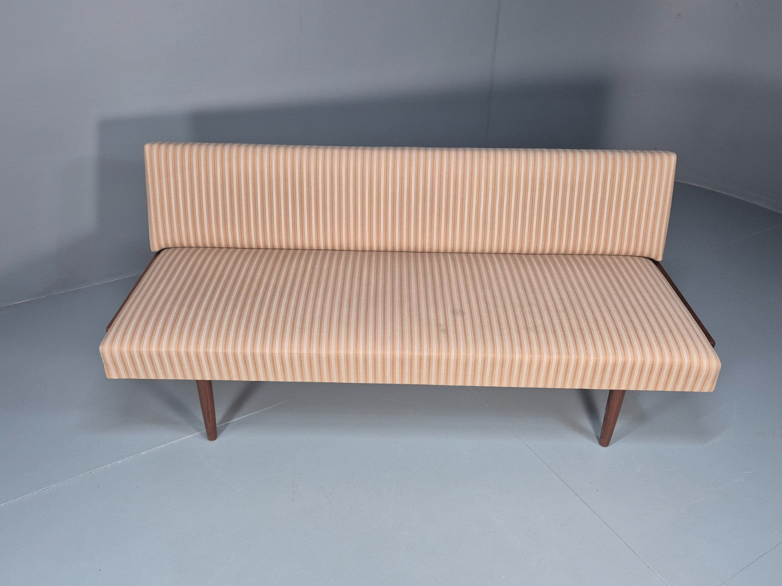 Danish Mid Century Day Bed Teak and Striped Cotton 1960s Retro EB10408 M4SS2