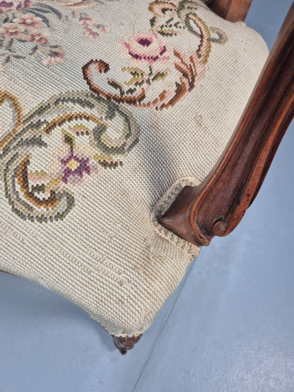 Antique Danish Lounge Chair Embroidered Lovers Tapestry French Style EB9637 VCAR - UKDK FURNITURE