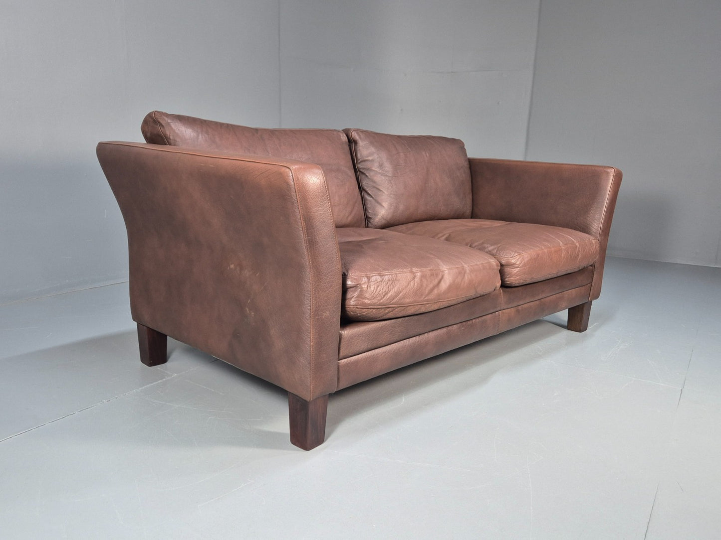 Vintage Danish Two Seater Settee in Brown Leather 1970s Danish Retro EB8351 M2SS1