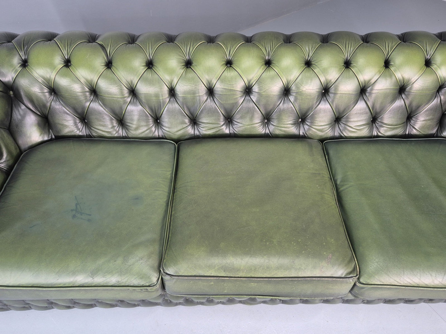 3 Seater Chesterfield Sofa Green Leather Studded Vintage EB11030 VCHE6