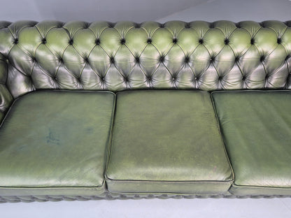 3 Seater Chesterfield Sofa Green Leather Studded Vintage EB11030 VCHE6