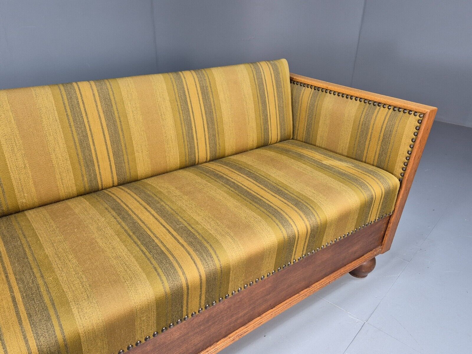 Vintage Danish 3 Seat Sofa Gold Green Wool Oak Frame Antique Style EB8942 V3SS - UKDK FURNITURE