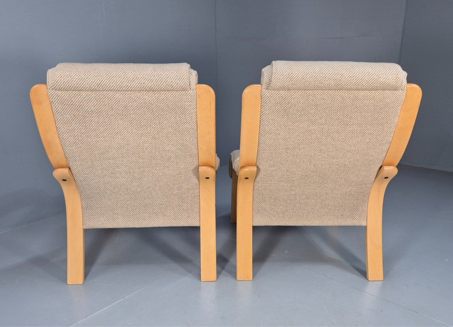 Bentwood Lounge Chairs Pair Oatmeal Fabric Beech Wood Danish Design EB9251 MBEN - UKDK FURNITURE