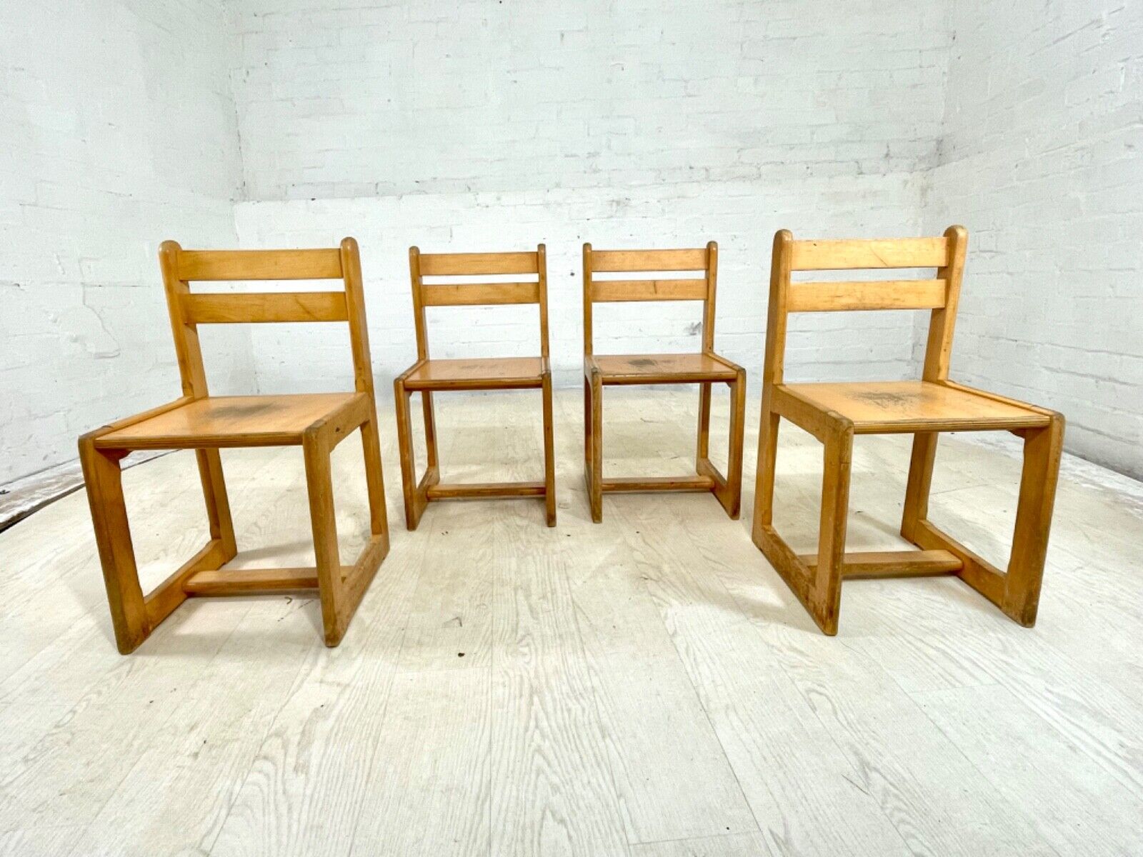 4 Vintage Danish Beech and Plywood School Chairs. Child Size, MCM EB4319 MDIN - UKDK FURNITURE
