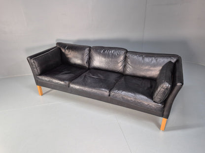 Mid Century Three Seater Sofa Vintage Danish Black Leather Retro EB10114 M3SS6