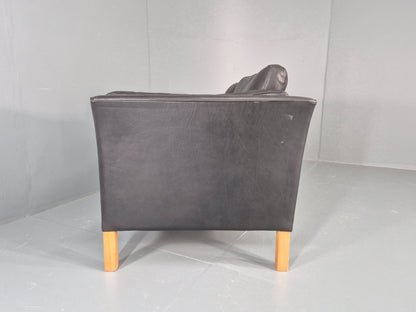 Vintage 2 Seat Sofa Danish Black Leather Mid Century Retro 1980s  EB10482 M2SS17