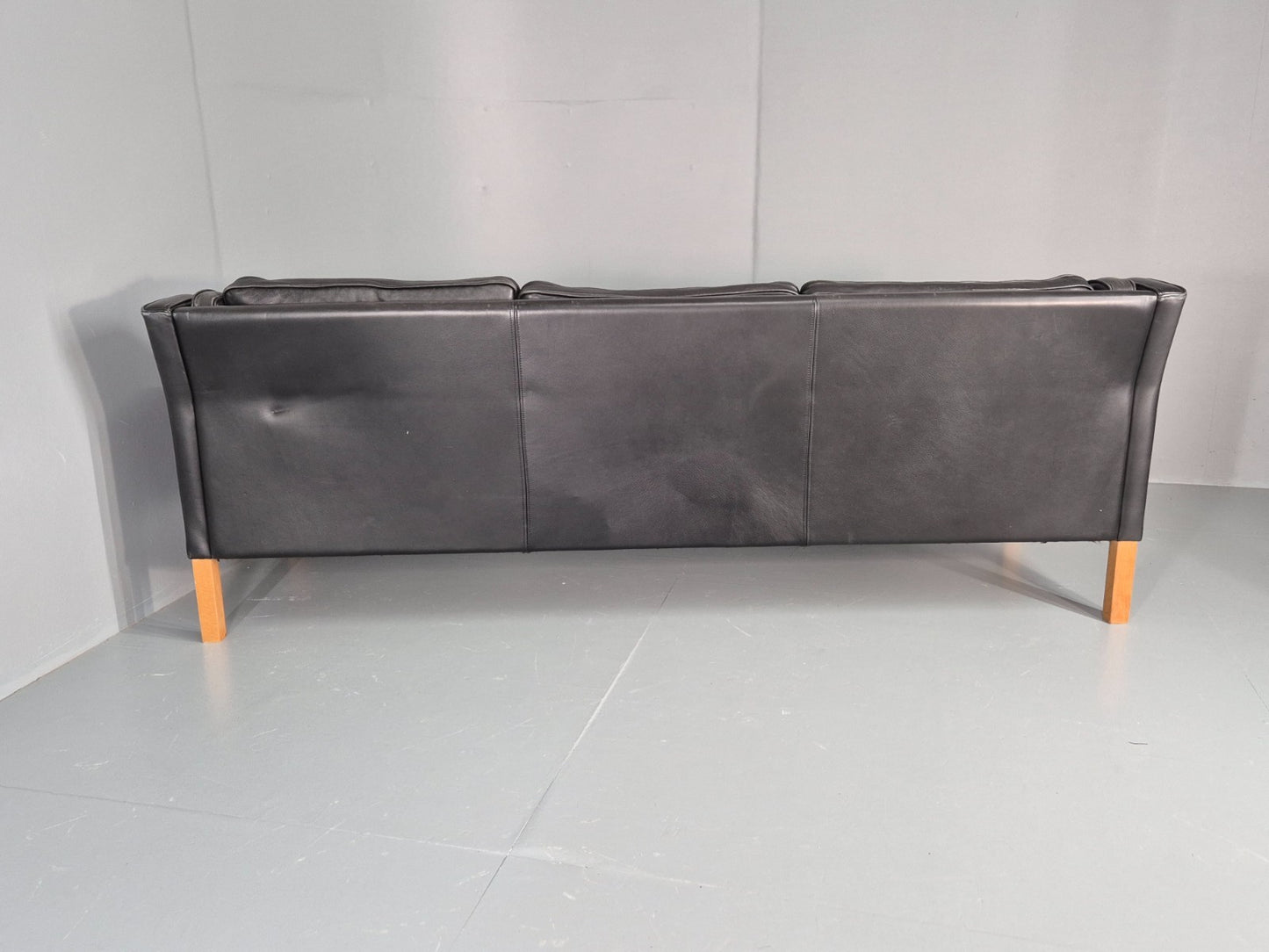 Vintage 3 Seat Sofa Black Leather Danish 1980s Retro Mid Century EB10479 M3SS20