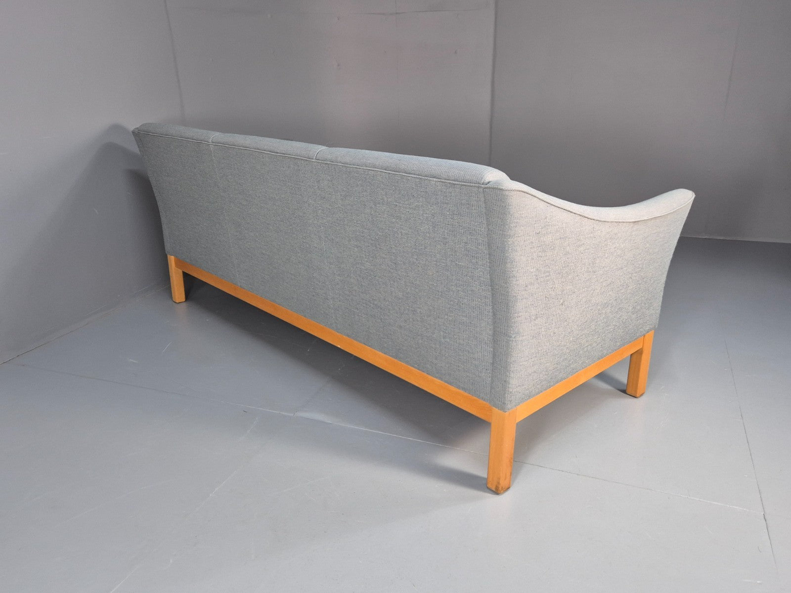 Mid Century Three Seater Sofa Blue wool Oak Base 1980s Retro  EB10398 M3SS14