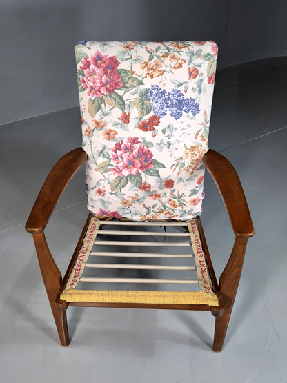 Vintage Lounge Chair Beech Frame Floral Parker Knoll Retro MCM 1960s EB7332 MNOR11