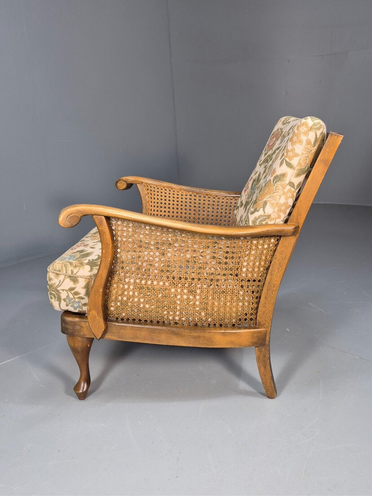 Vintage Danish Bergere Lounge Chair, Floral Cloth, Antique Style EB9003 VBER - UKDK FURNITURE