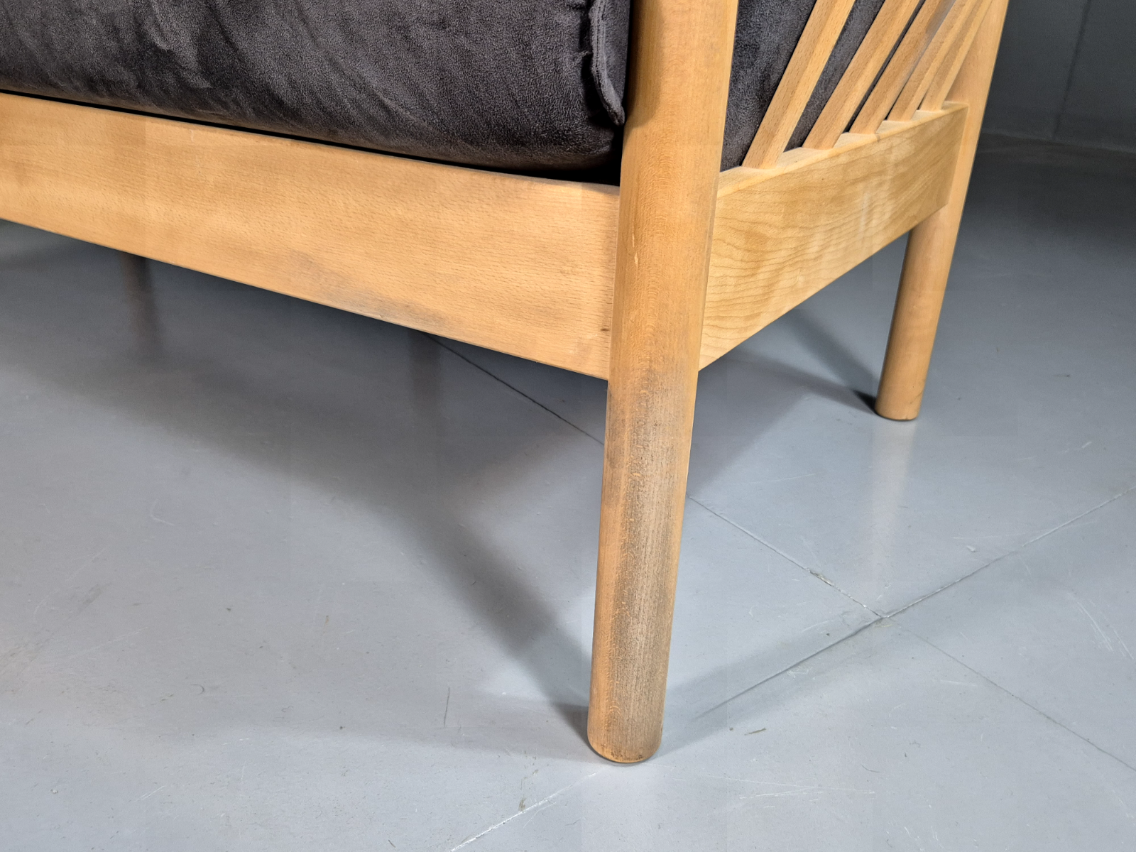 Vintage Danish 2 Seat Sofa Slate Velour Beech Frame Curved Retro MCM EB7198 M2SS - UKDK FURNITURE