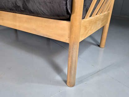 Vintage Danish 2 Seat Sofa Slate Velour Beech Frame Curved Retro MCM EB7198 M2SS - UKDK FURNITURE