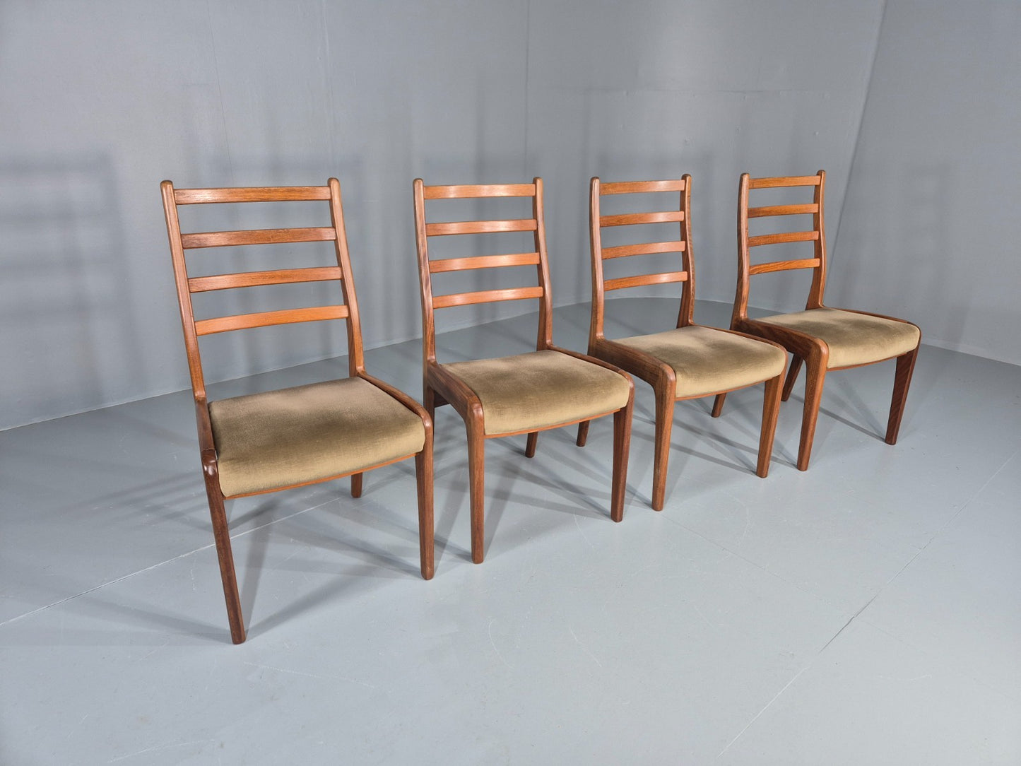 4 Vintage G Plan Dining Chairs Teak Ladder Back Frames Green Retro EB11836 MDIN0