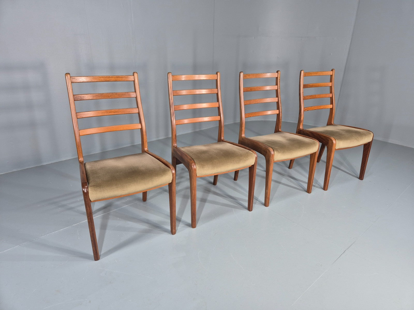4 Vintage G Plan Dining Chairs Teak Ladder Back Frames Green Retro EB11836 MDIN0