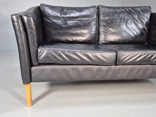 Vintage Danish 2 Seat Sofa Black Leather 1980s Retro MCM EB8697 M2SS - UKDK FURNITURE