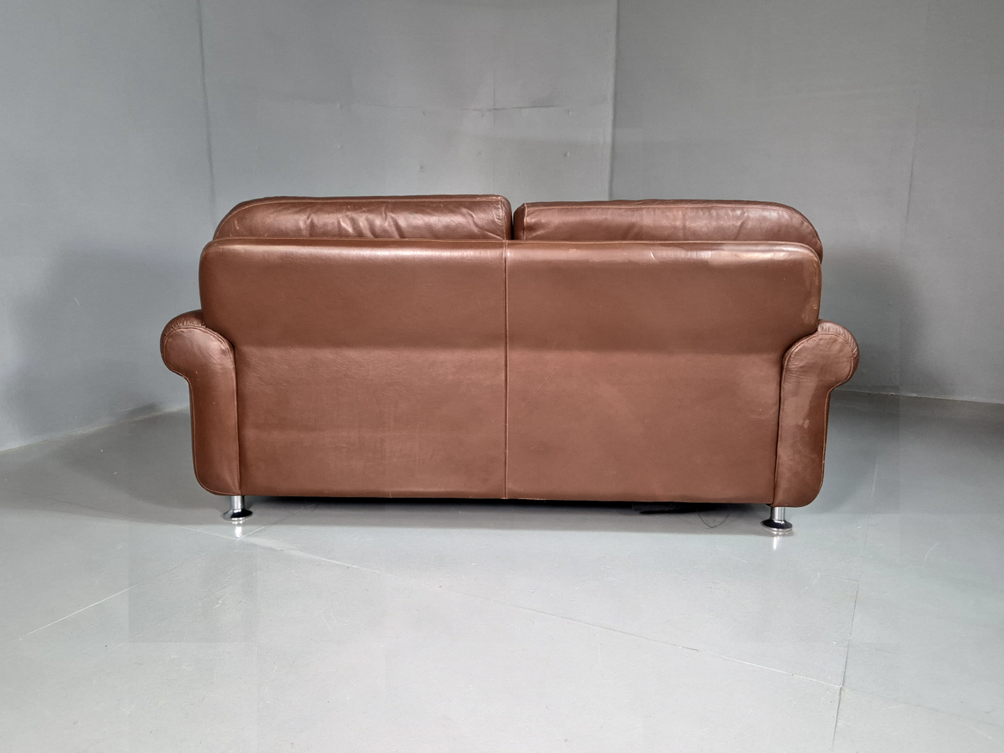2 Seat Sofa Vintage Danish Brown Leather Thams Retro 1970s MCM EB7289 M2SS15