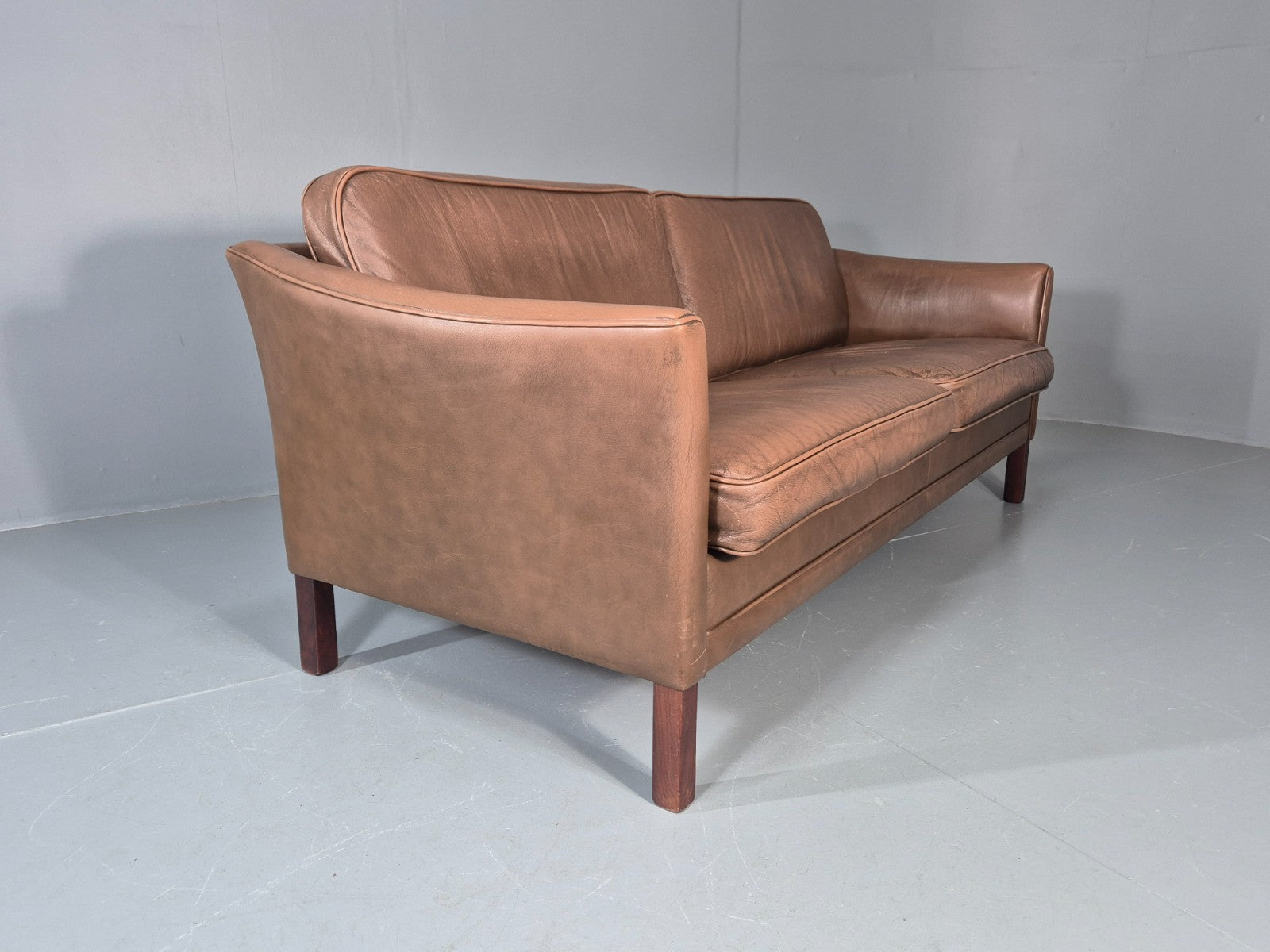 Vintage Danish 2.5 Seater Brown Leather 1970s Retro Mid Century EB11629 M3SS11