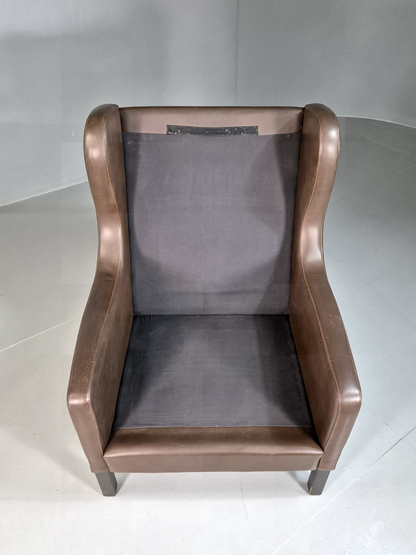 Vintage Danish Wingback Lounge Chair Brown Leather Mogensen Retro EB7211 MNOR - UKDK FURNITURE
