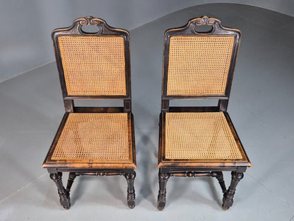 2 Vintage Dining Chairs Bergere Ebonised Aesthetic Movement Antique EB7975 VBER - UKDK FURNITURE