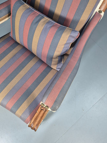 Antique Mahogany Lounge Chair Striped Cotton Upholstery EB10625 VCLO2