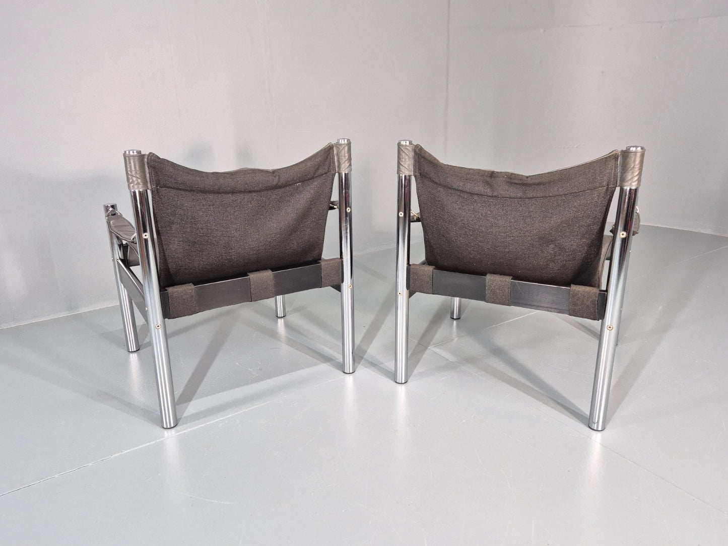 2 Vintage Leather and Chrome Lounge Chairs Safari by Borje Johanson EB11287 MNOR10