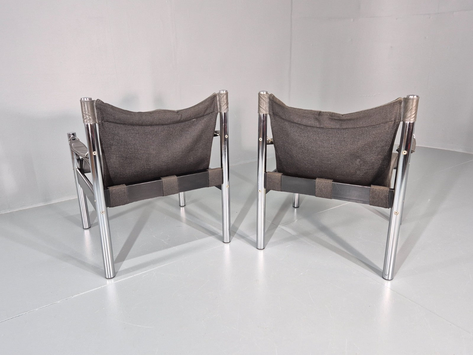 2 Vintage Leather and Chrome Lounge Chairs Safari by Borje Johanson EB11287 MNOR10