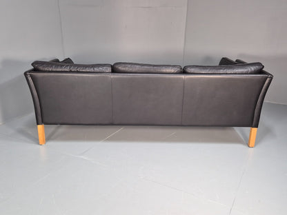 Mid Century Three Seater Sofa Vintage Danish Black Leather Retro EB10114 M3SS17