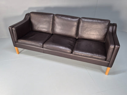 Vintage Danish 3 Seat Sofa Dark Brown Leather 1970s Retro MCM EB10071 M3SS6