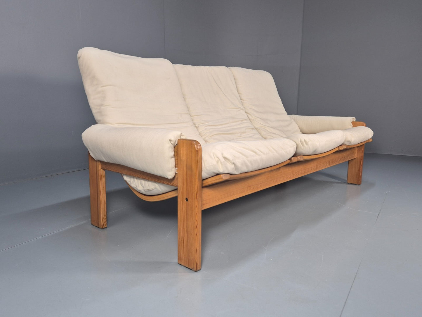 Swedese Pine Three Seater Settee  Canvas Cover Yngve Ekstrom 1970s EB10638 M3SS1
