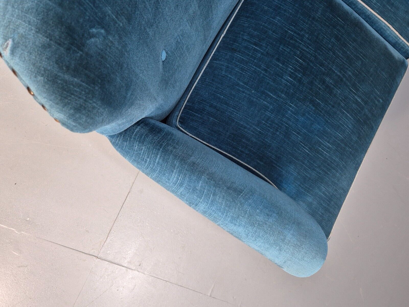 Vintage Danish Mid Century Sofa Bright Blue Velour 1950s Retro MCM EB8934 V3SS - UKDK FURNITURE