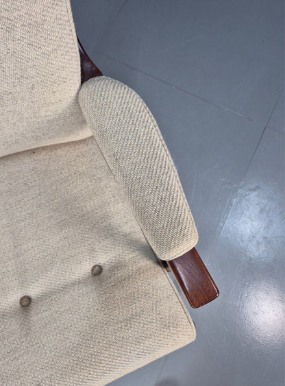 Vintage Danish Lounge Chair Beige Wool Wood Frame 1970s Retro EB8539 MNOR - UKDK FURNITURE