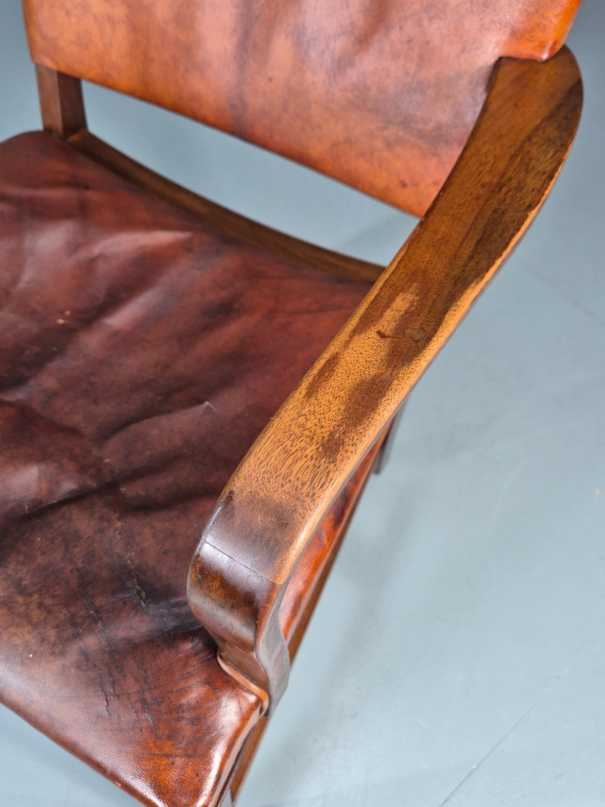 Danish Desk Chair 1930s Vintage Leather and Teak Kaare Klint Style EB10769 VLEA11