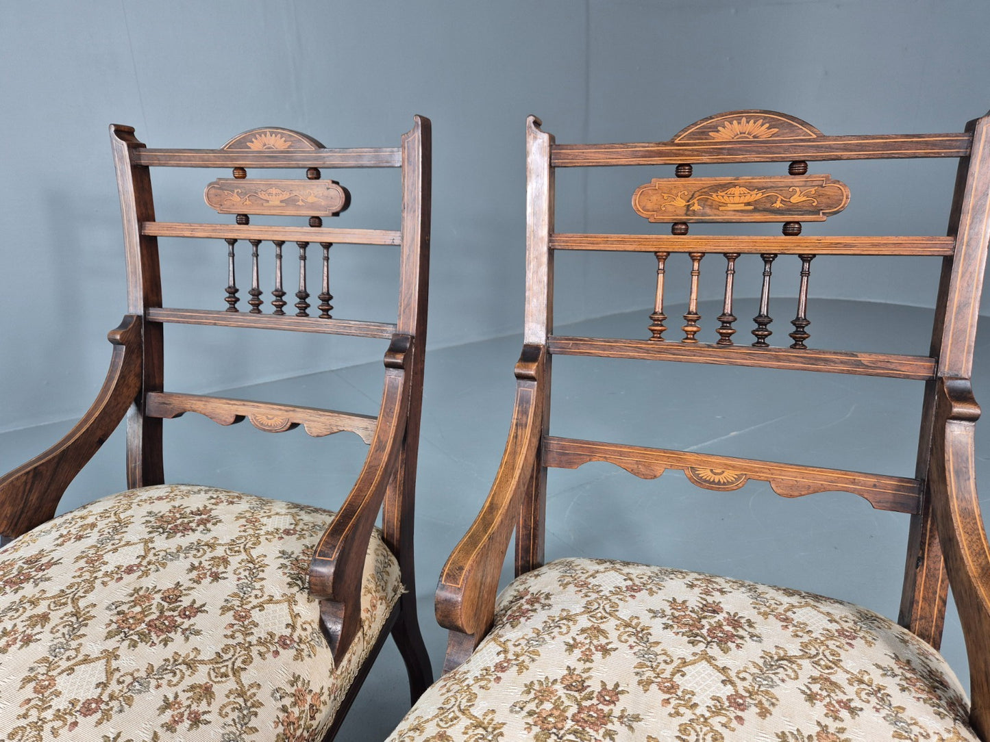 2 Antique Lounge Chairs Regency Revival Style Victorian Rosewood  EB10988 VCLO3