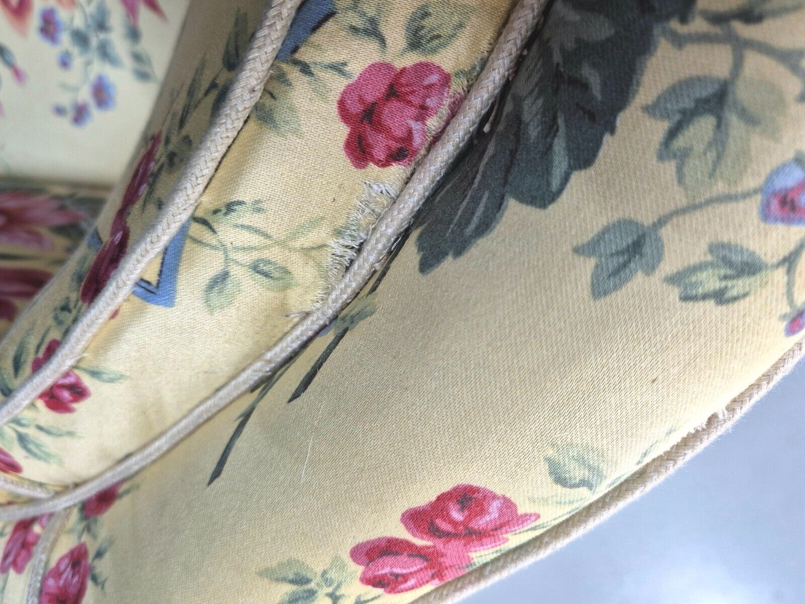 Pair Vintage Danish Floral Print Antique Tub Chairs Walnut Legs EB9012 VCLO - UKDK FURNITURE