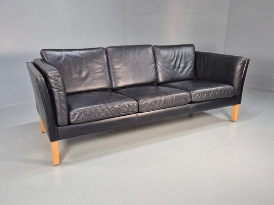 Vintage Danish 3 Seat Sofa Black Leather Mid Century Shape Retro MCMEB2838 M3SS - UKDK FURNITURE