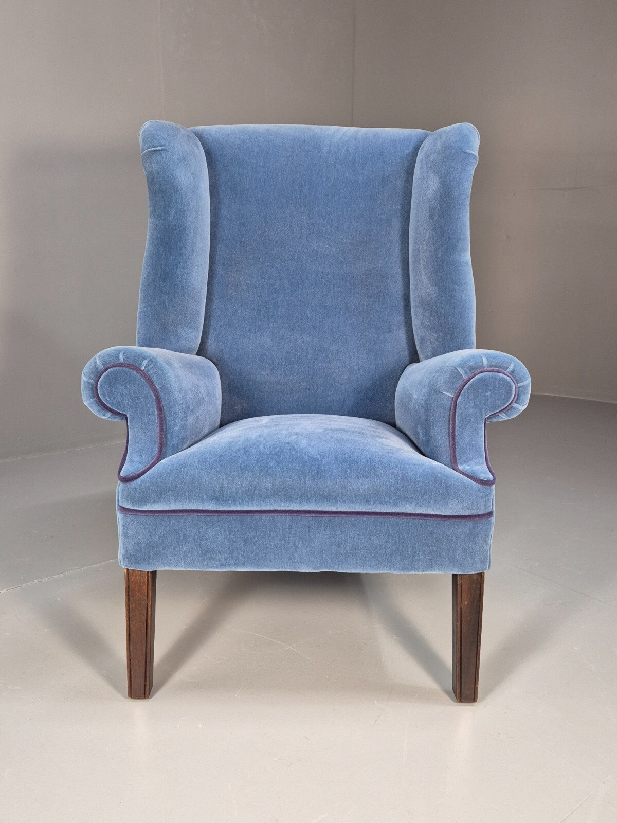 Vintage Wingback Lounge Chair Blue Velvet Antique Style EB9693 VNOR3