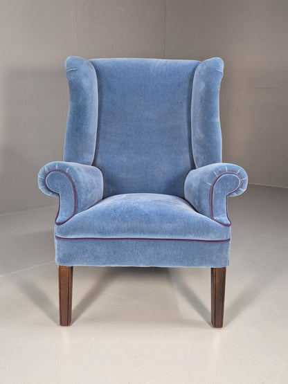 Vintage Wingback Lounge Chair Blue Velvet Antique Style EB9693 VNOR3
