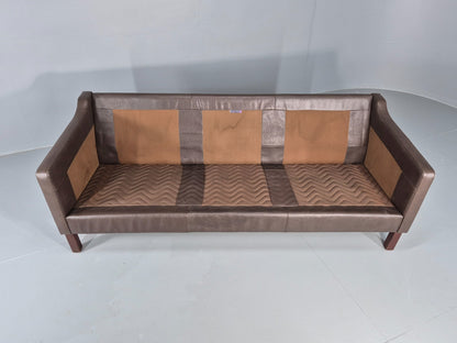 Vintage 3 Seat Sofa Danish Brown Leather Mid Century Retro 1970s EB10487 M3SS7