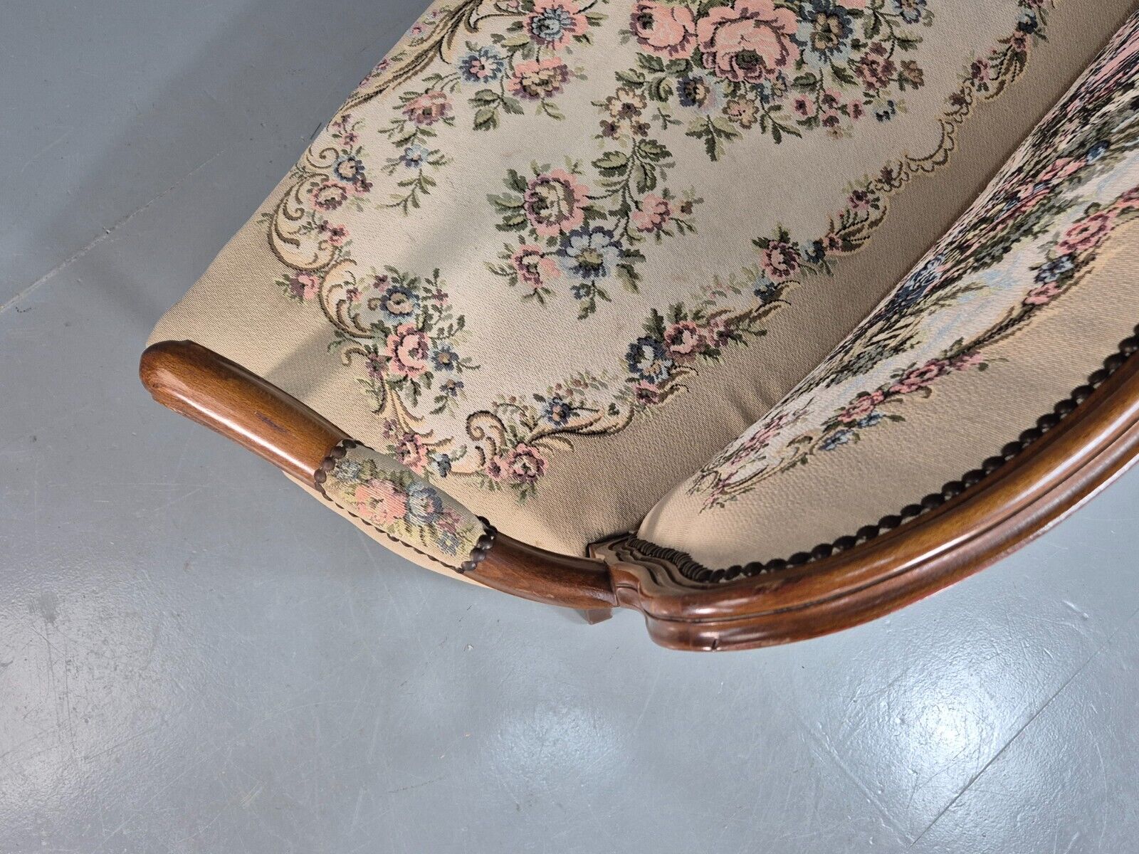 Vintage Danish 2 Seat Open Arm Sofa French Regency Style Embroidery EB8074 V2SS - UKDK FURNITURE