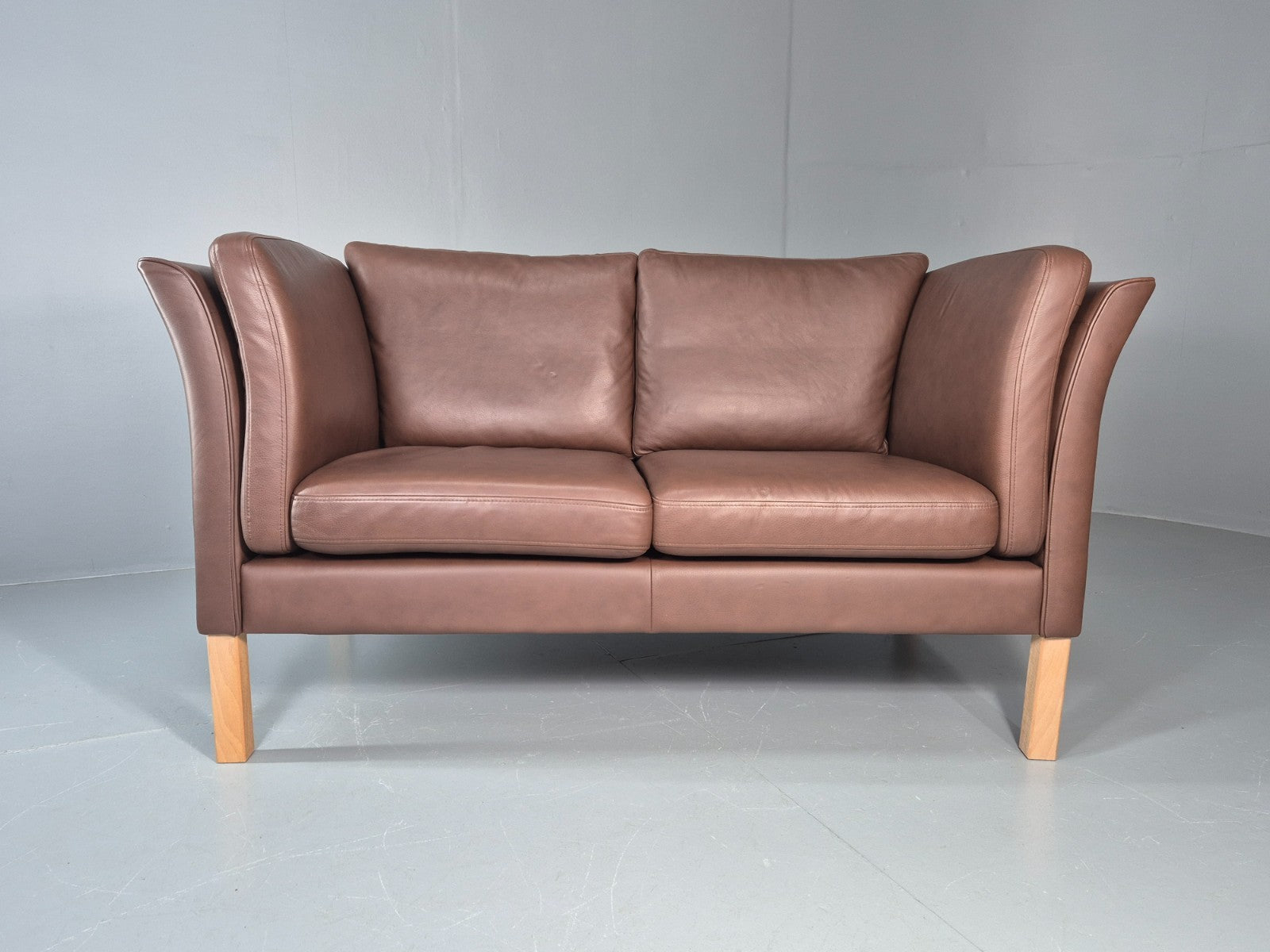 Vintage 2 Seater Settee Brown Leather Danish 1980s Retro Hurup EB11630 M2SS2