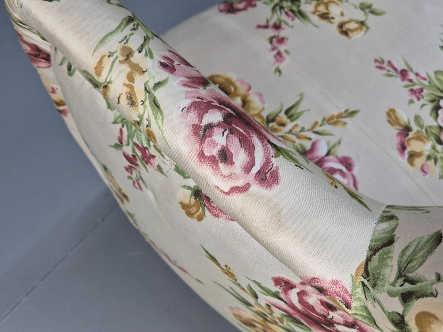 Vintage 3 Seater Sofa Floral Fabric 1950s Mid Century Danish Design EB9542 V3SS - UKDK FURNITURE