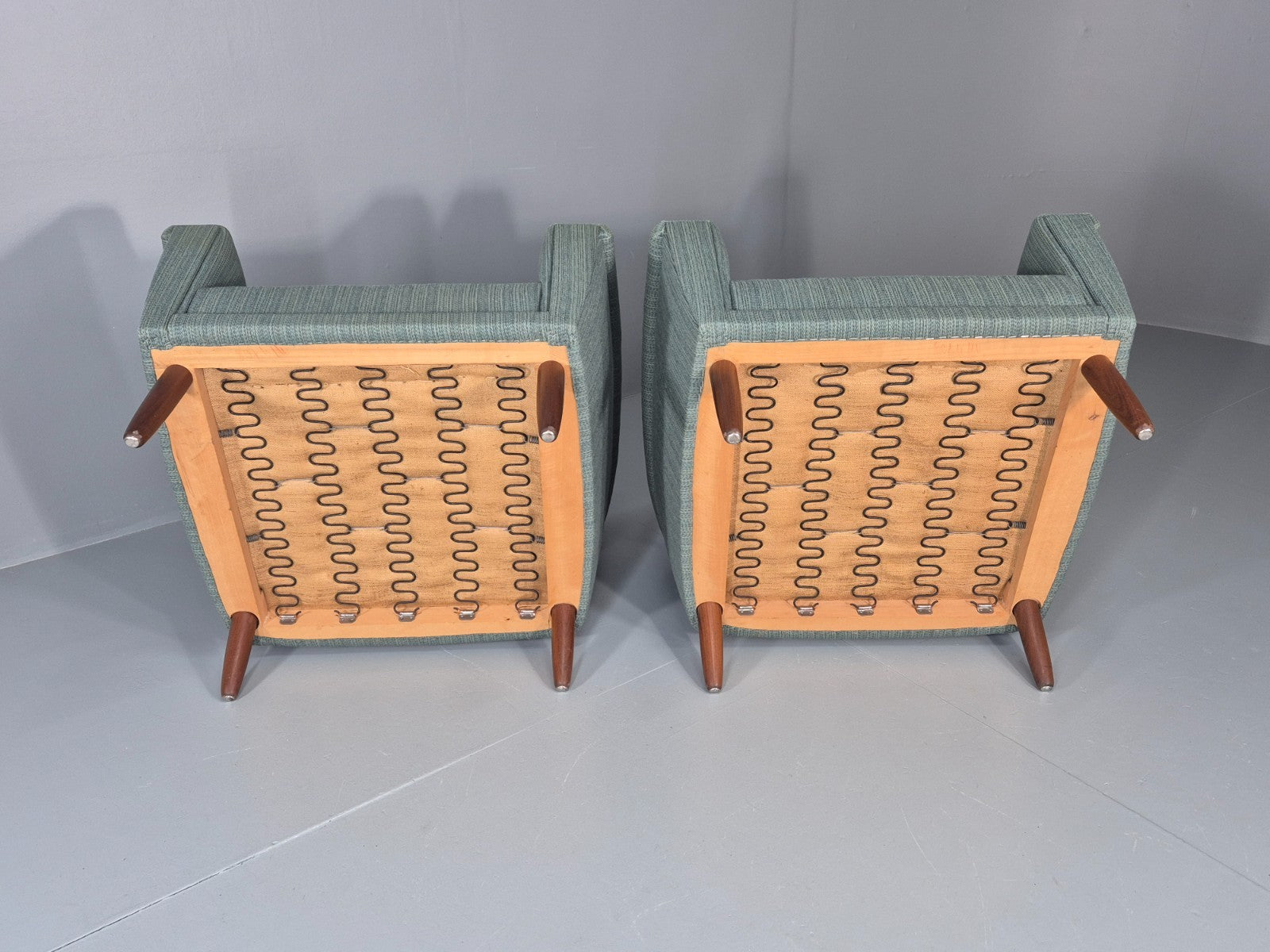 2 Mid Century Lounge Chairs 1960s Denmark Blue Wool Retro EB11403 MNOR8