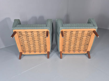 2 Mid Century Lounge Chairs 1960s Denmark Blue Wool Retro EB11403 MNOR8